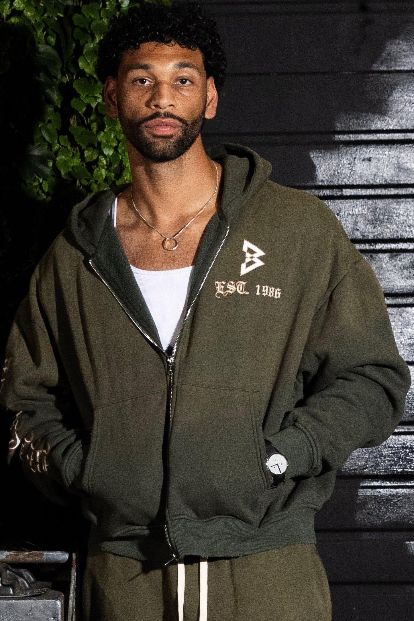 Old English Zip Hoodie (Forest Green)