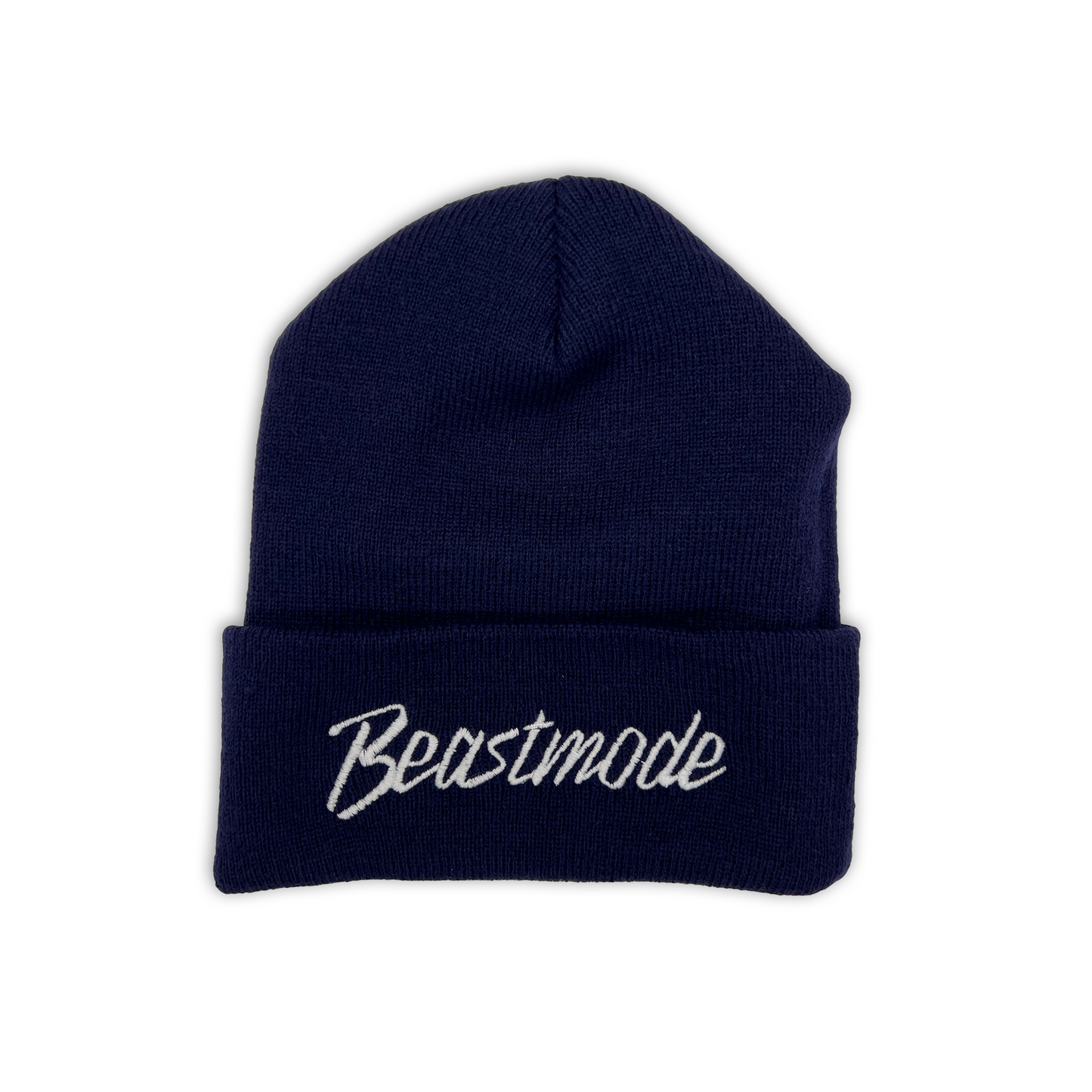 Beastmode Script Cuffed Beanie (Navy/White)