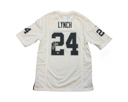 Marshawn Lynch Raiders #24 Autographed Nike White Game Jersey Back