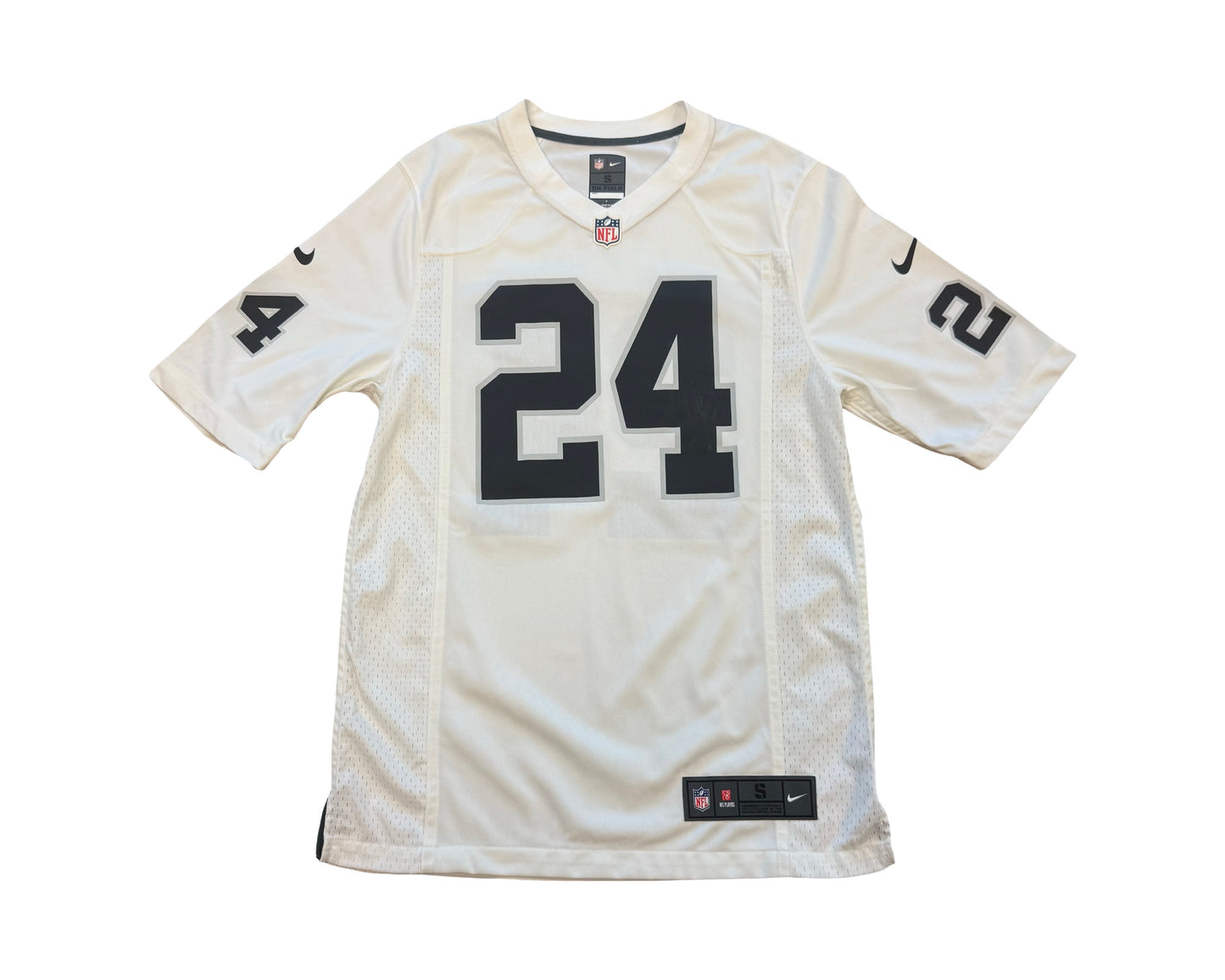 Marshawn Lynch Raiders #24 Autographed Nike White Game Jersey Front
