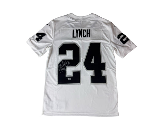 Marshawn Lynch Raiders #24 Autographed Nike White Game Jersey Back