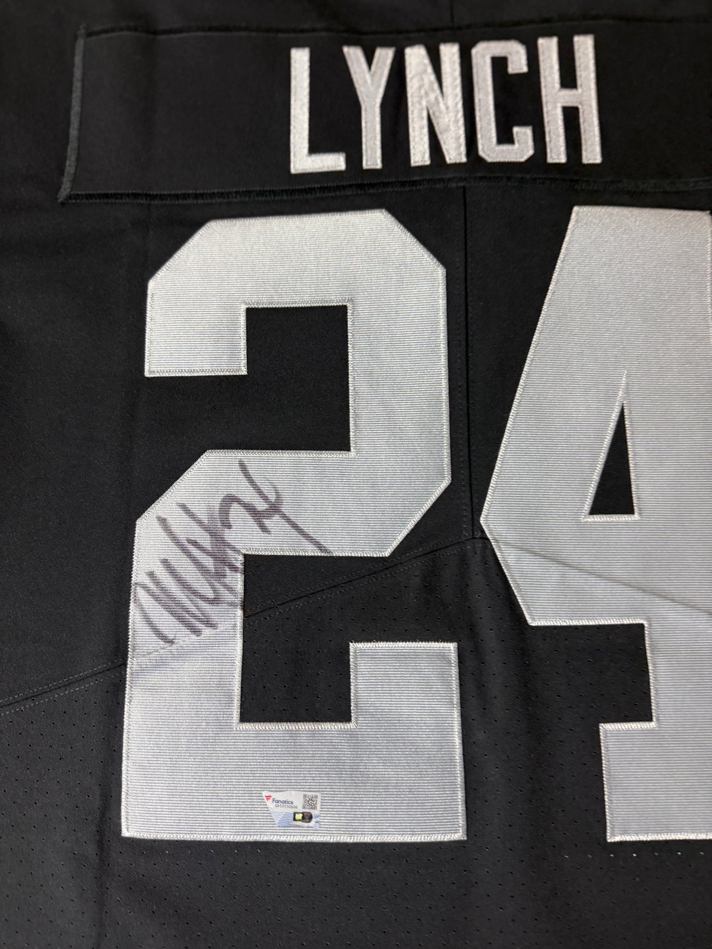 Marshawn Lynch Raiders #24 Autographed Nike Vapor Elite On Field Jersey Close-up