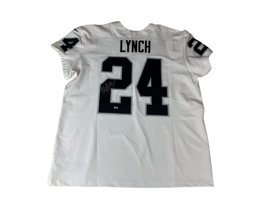 Marshawn Lynch Raiders #24 Autographed Nike Vapor Elite On Field White Jersey Back