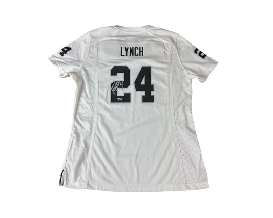 Marshawn Lynch Raiders #24 Autographed Nike White Game Jersey (Women’s) Back