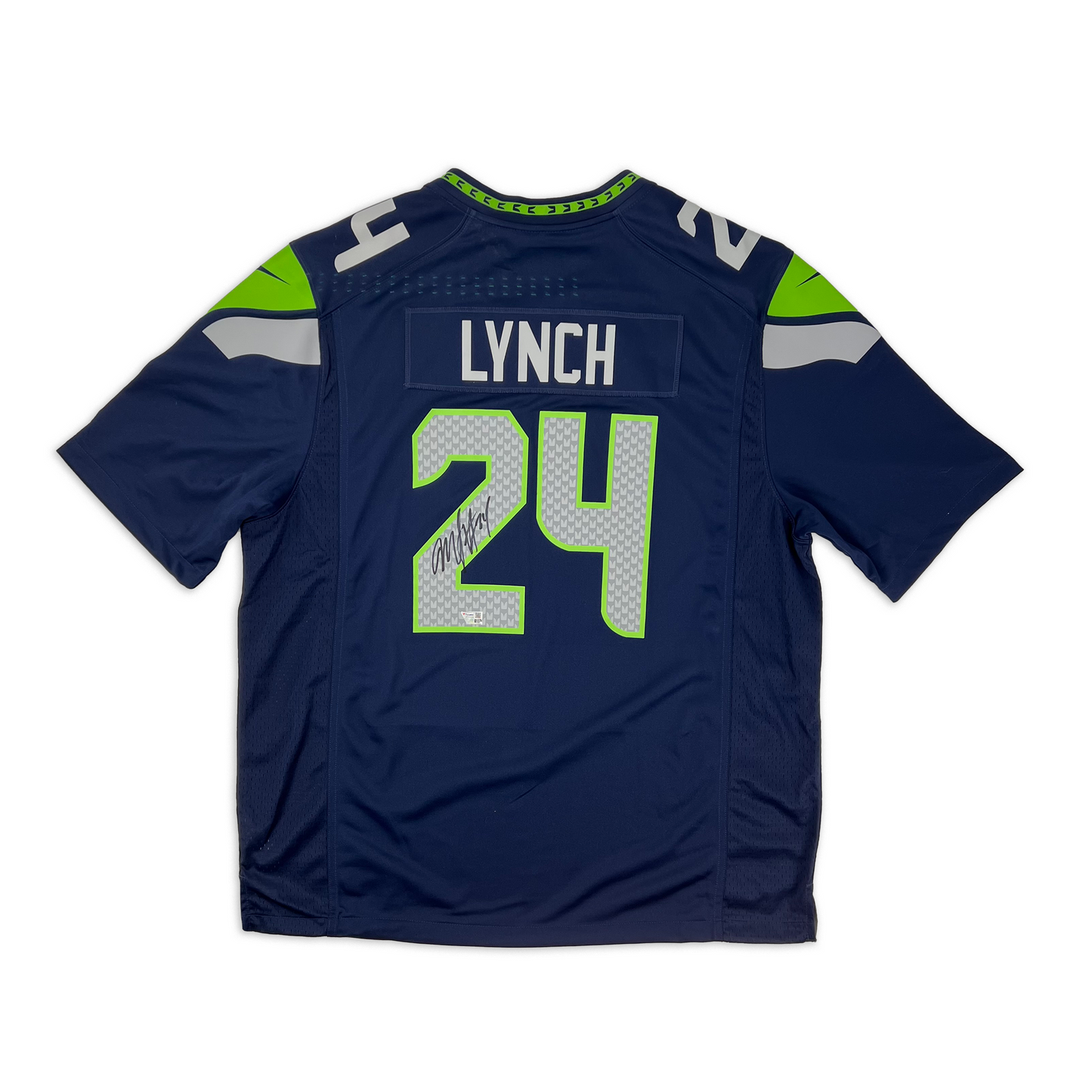 Marshawn Lynch Seattle Seahawks #24 Autographed Nike Custom Game Jersey (Navy, Size XXL) Back