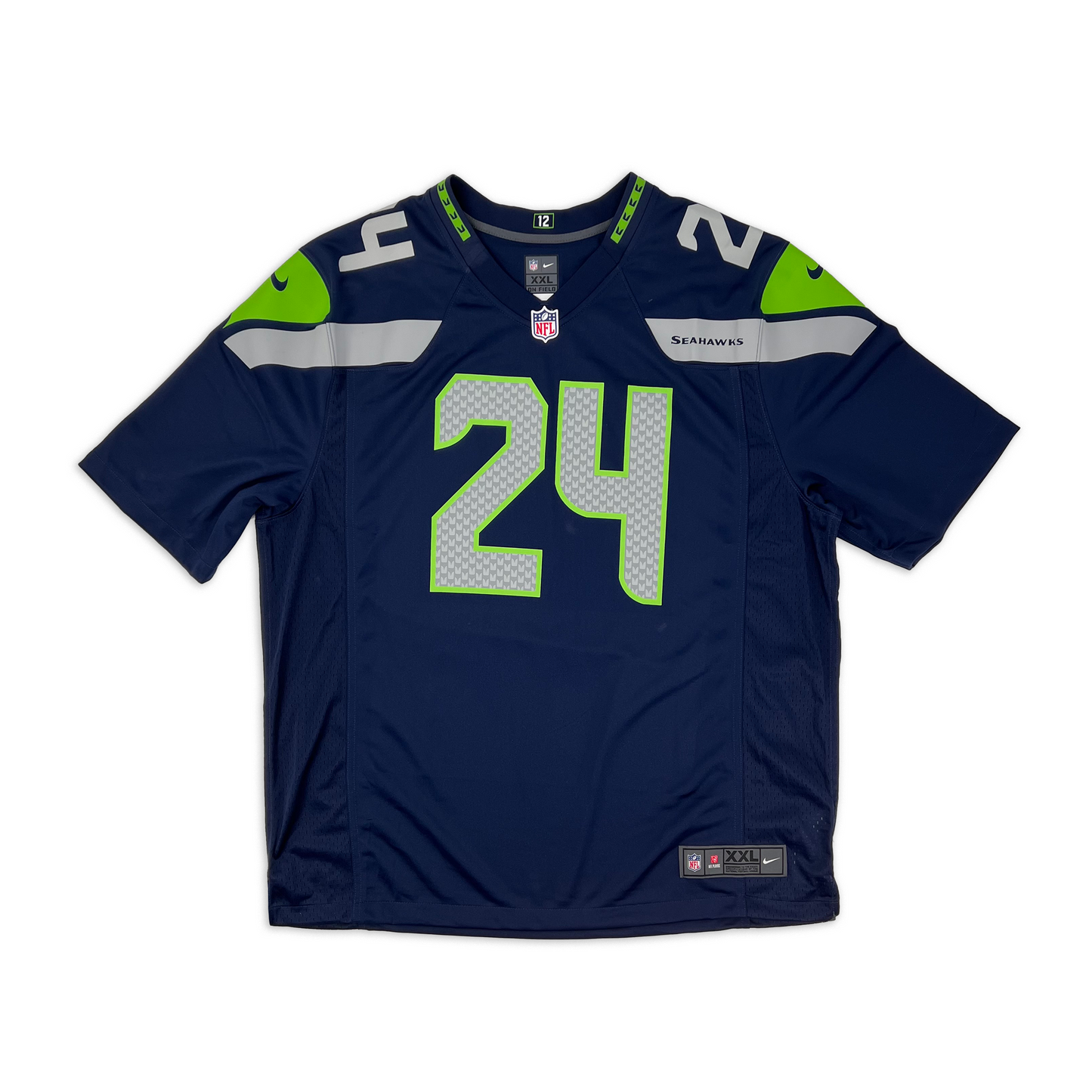 Marshawn Lynch Seattle Seahawks #24 Autographed Nike Custom Game Jersey (Navy, Size XXL) Front