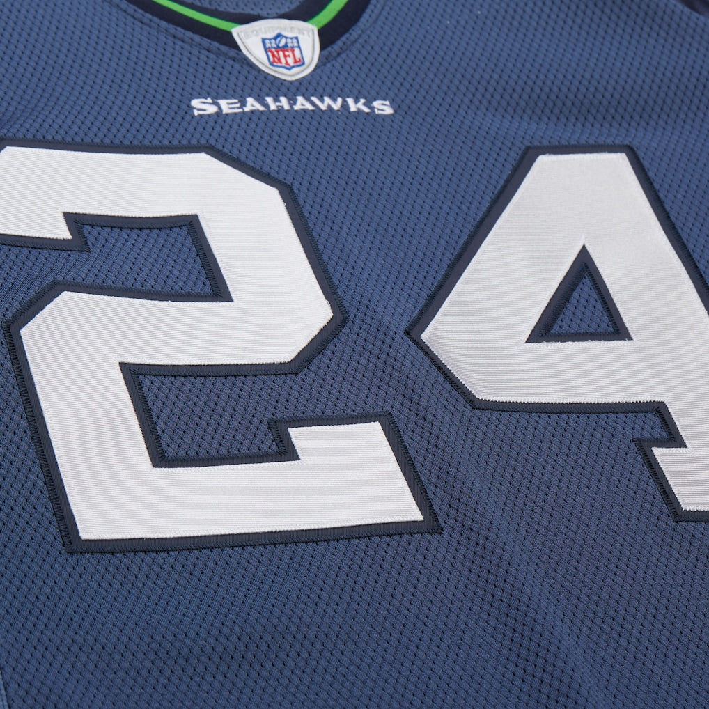 Mitchell & Ness Marshawn Lynch Seattle Seahawks 2010 Blue Authentic Jersey Front Close up