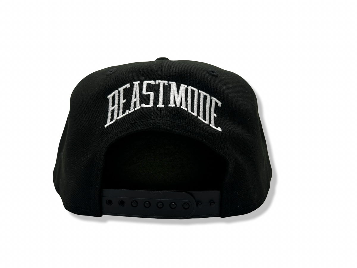 Beastmode B Logo New Era 9FIFTY Snapback Hat (Black/White) Back