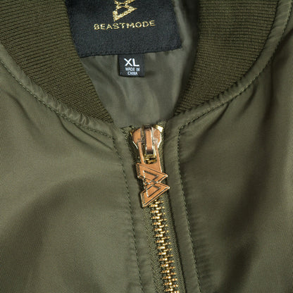 Beastmode Classic Bomber Jacket (Olive) Zipper Detai