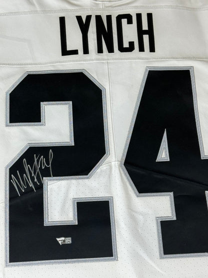 Marshawn Lynch Raiders #24 Autographed Nike Vapor Elite On Field White Jersey Close up