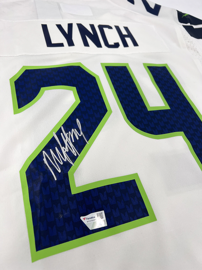 Marshawn Lynch Seattle Seahawks #24 Autographed Nike Custom Game Jersey White, Close-up