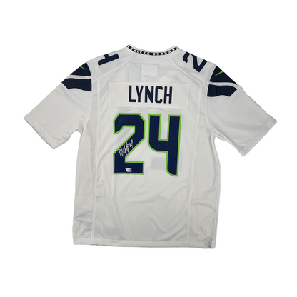 Marshawn Lynch Seattle Seahawks #24 Autographed Nike Custom Game Jersey White, Back
