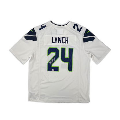 Marshawn Lynch Seattle Seahawks #24 Autographed Nike Custom Game Jersey (White, Size XL), Back