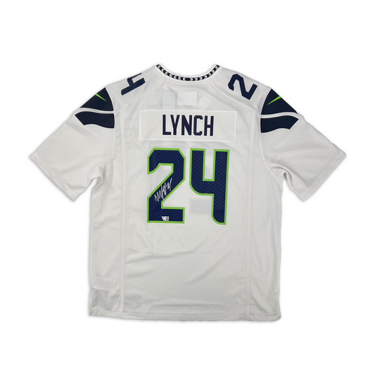 Marshawn Lynch Seattle Seahawks #24 Autographed Nike Custom Game Jersey (White, Size XL), Back