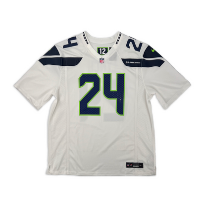 Marshawn Lynch Seattle Seahawks #24 Autographed Nike Custom Game Jersey (White, Size XL), Front